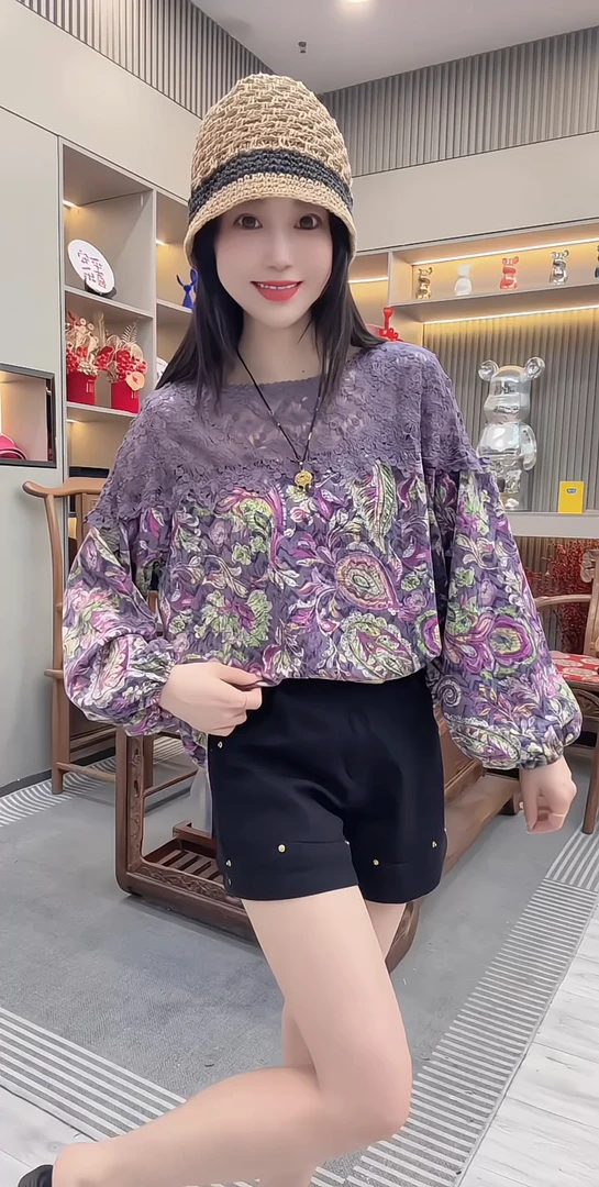 夏季新款时尚气质休闲宽松显瘦大码印花长袖T恤上衣女碎花打底衫