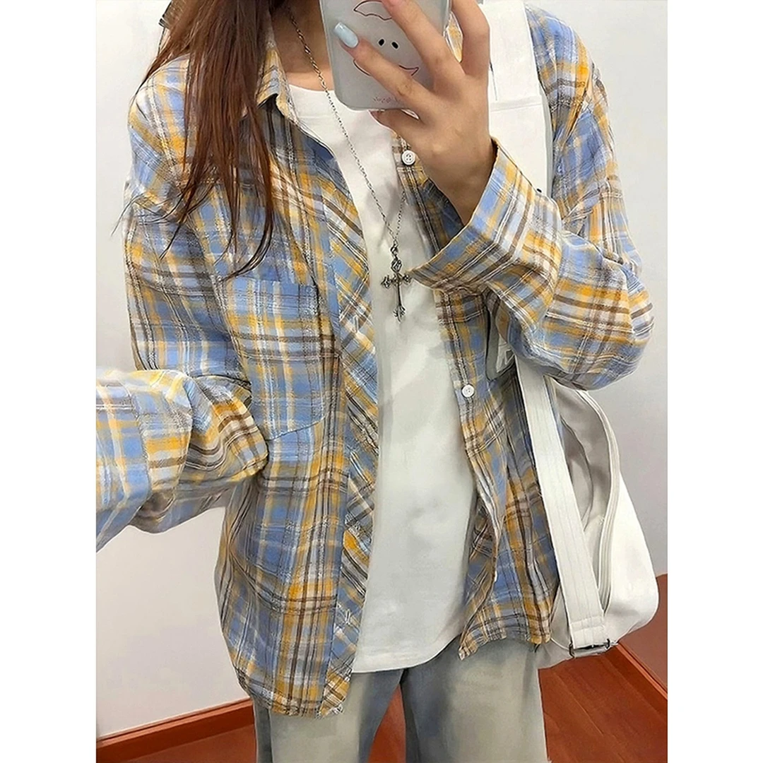 cleanfit黄蓝格子衬衫男夏季薄款高级感美式长袖衬衣情侣防晒外套