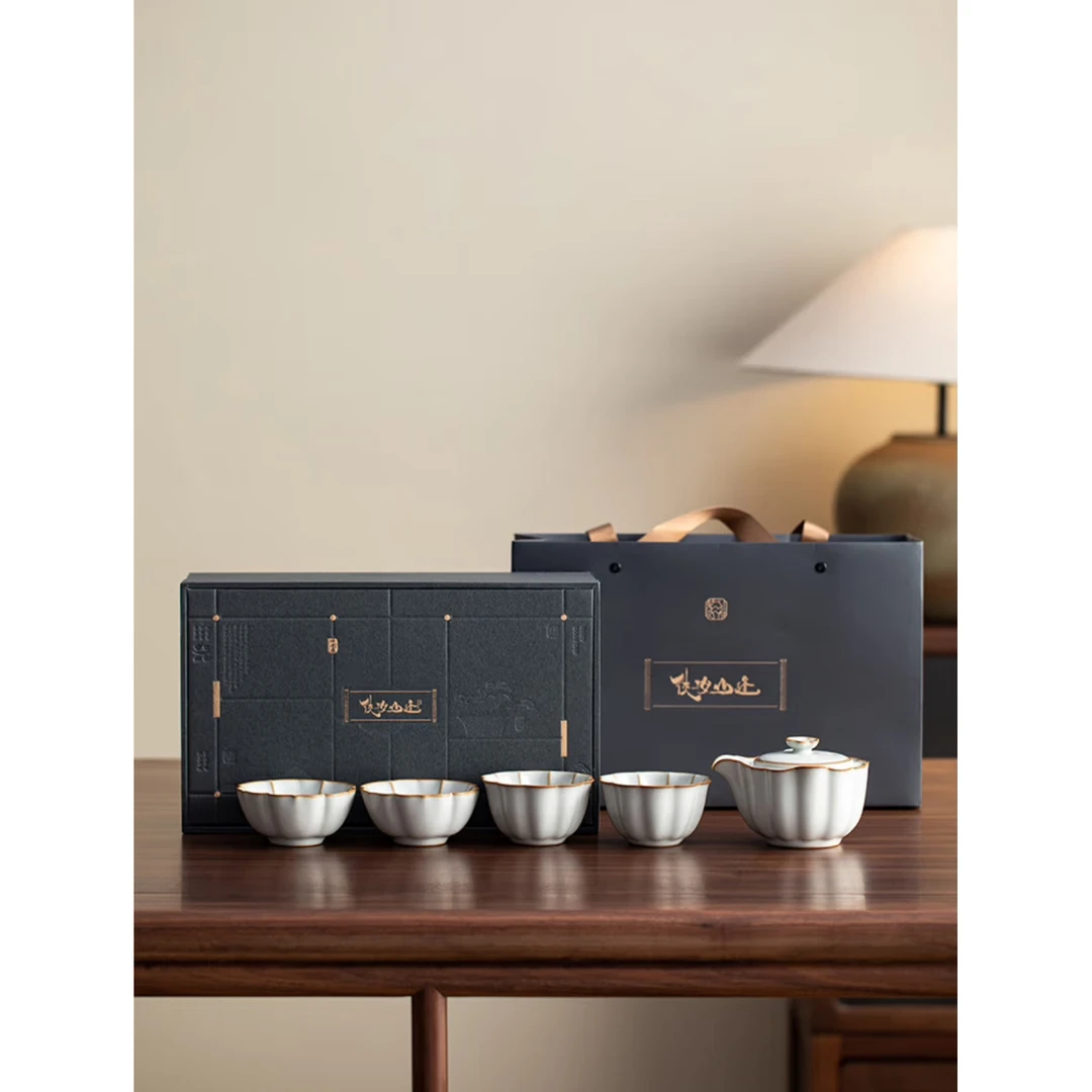侠汝山逢侠汝山逢里晓白云熹柏福5入组汝窑茶具套装一壶四杯