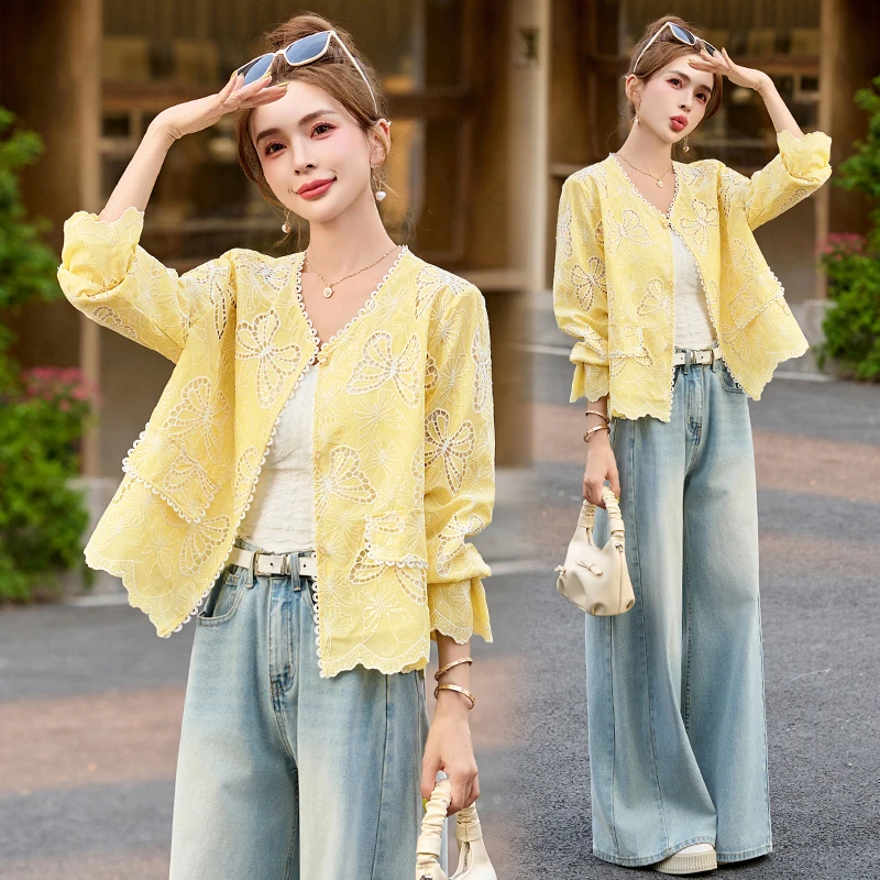 新中式国风镂空刺绣外套女2025年夏季新款时尚气质温柔风短款上衣