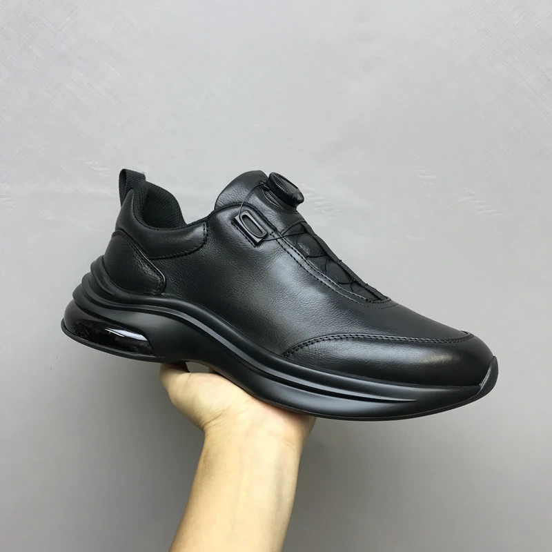 广州真皮男鞋春秋新款透气时尚休闲鞋百搭透气旋转扣运动鞋皮鞋男