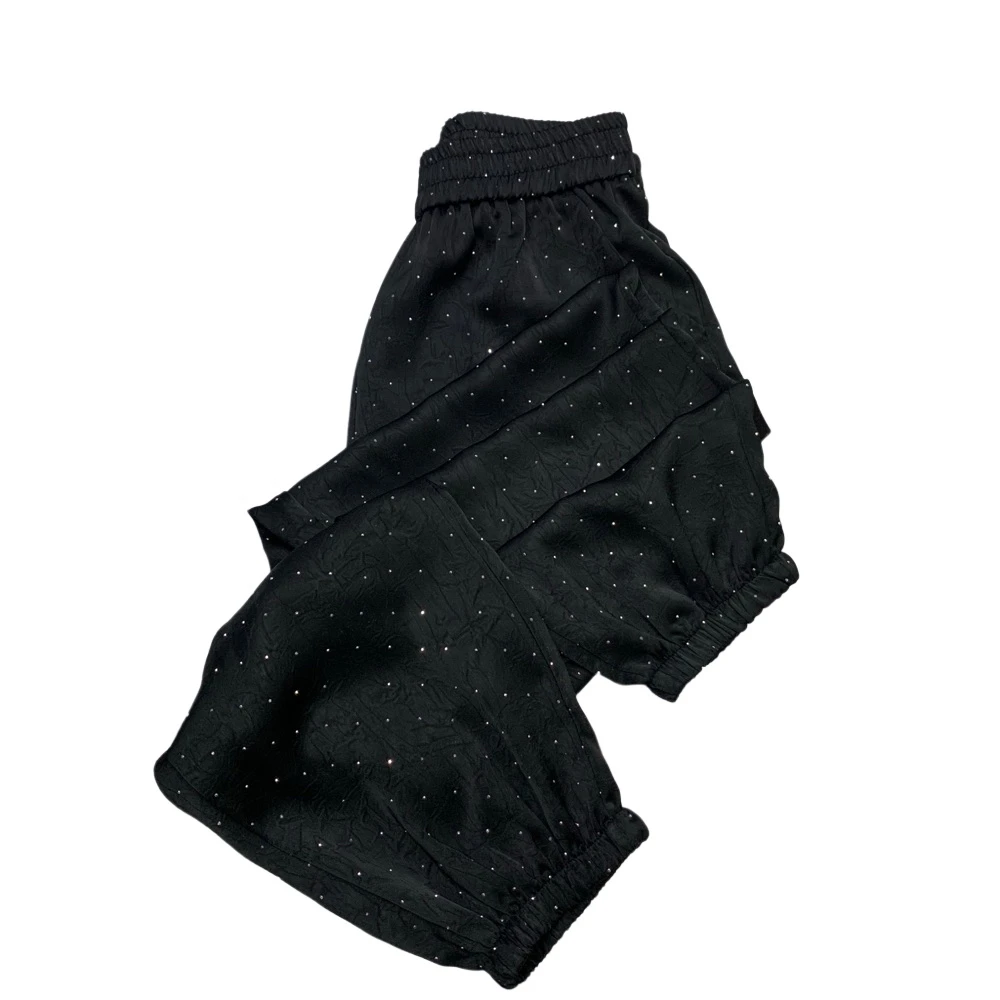 B367夏季新款重工粘钻提花面料松紧高腰休闲抖抖裤（裤长92cm左右）