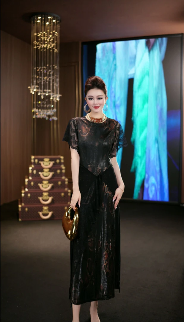 (娴儿)-蕾丝显瘦气质高贵法式设计师连衣裙D29092