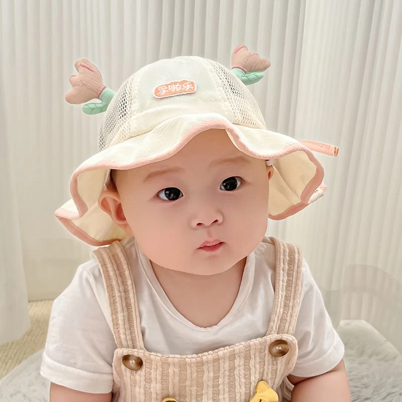 婴儿帽子夏季网眼透气渔夫帽男童女童户外遮阳防晒可爱婴幼儿盆帽