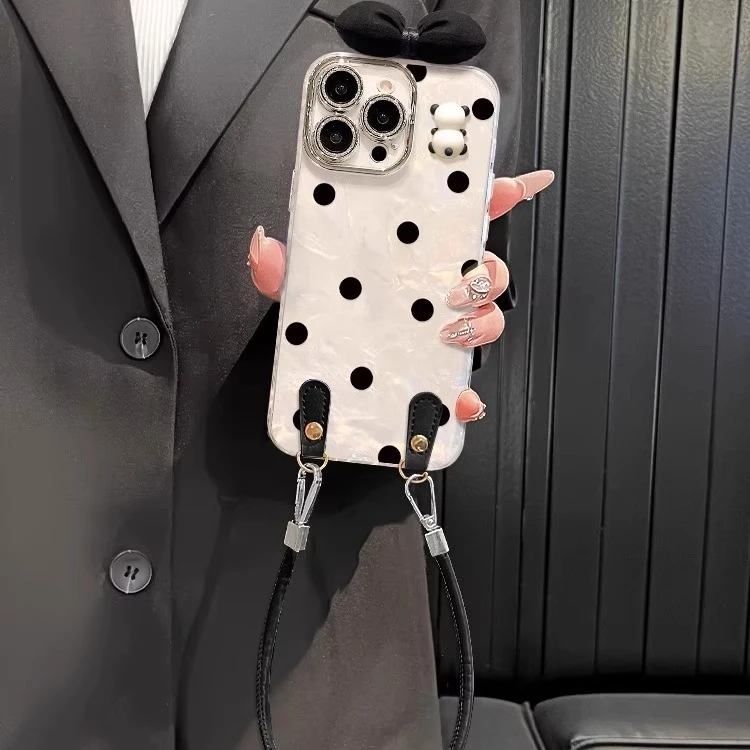 波点适用苹果16promax手机壳创意轻奢高级感带手链iphone15pro女