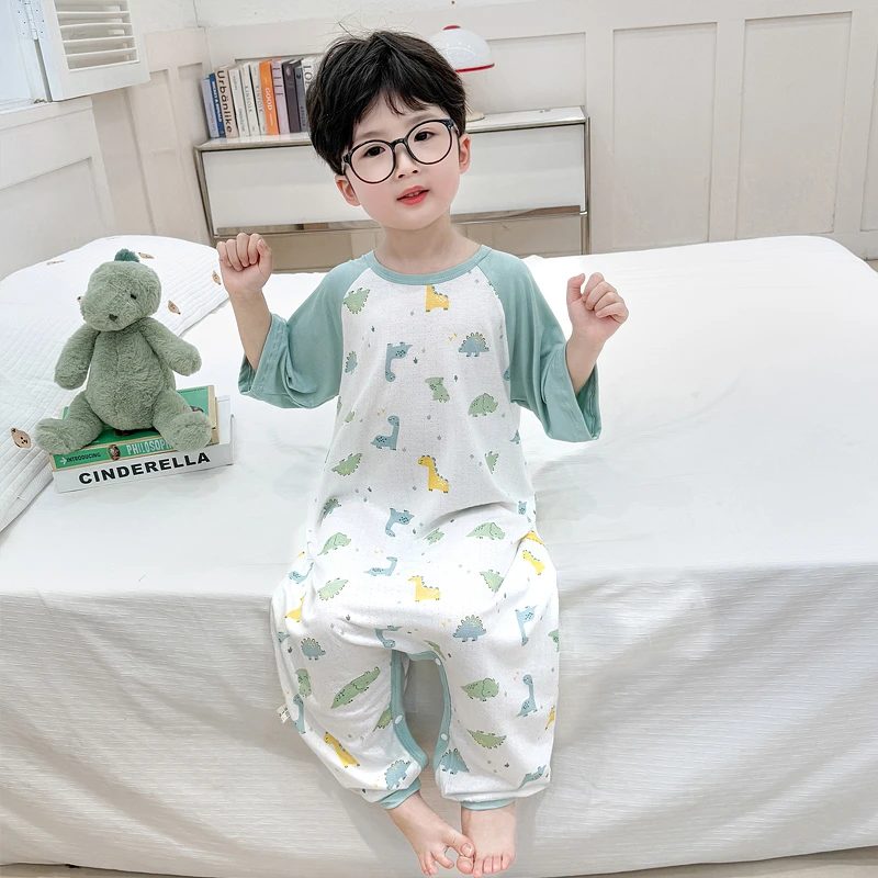 儿童连体睡衣夏季薄款男女童连身睡袋宝宝防踢被空调房睡衣家居服