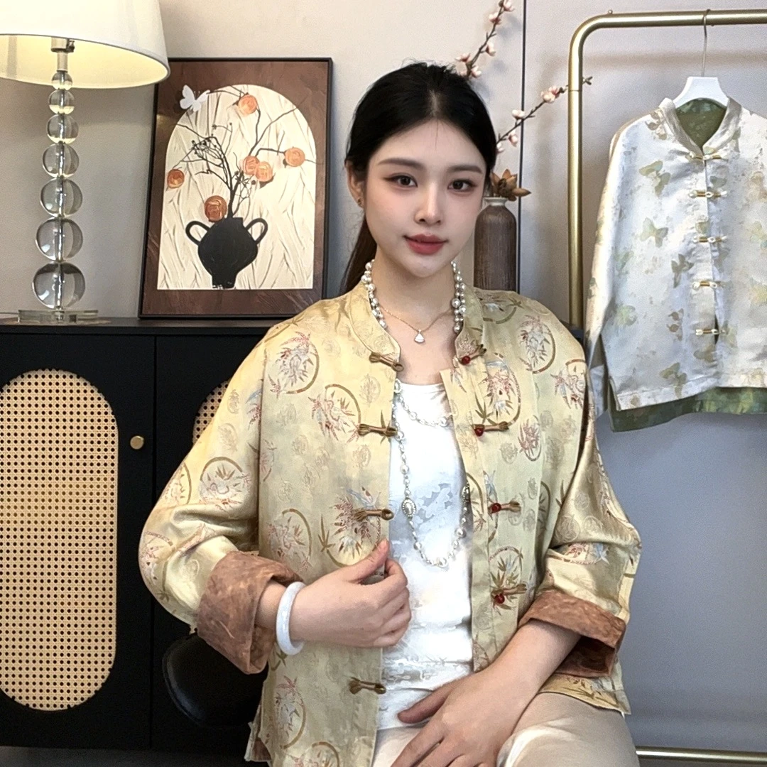 【金竹】新中式重磅香云沙双面穿外套YC3253