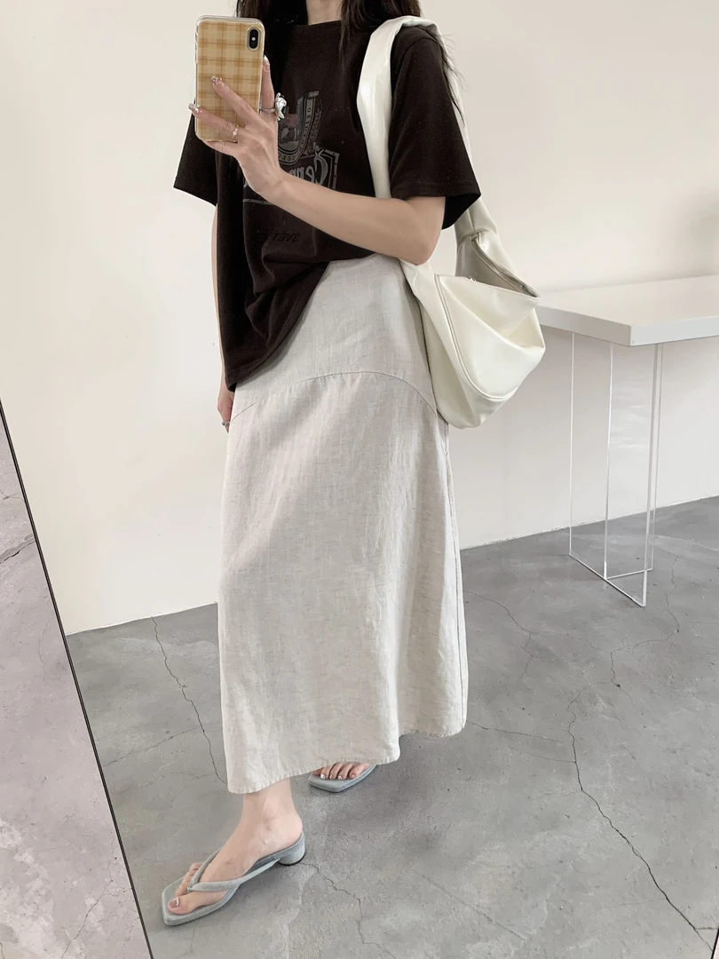 时尚韩版A字裙休闲风高腰百搭拼接半身裙