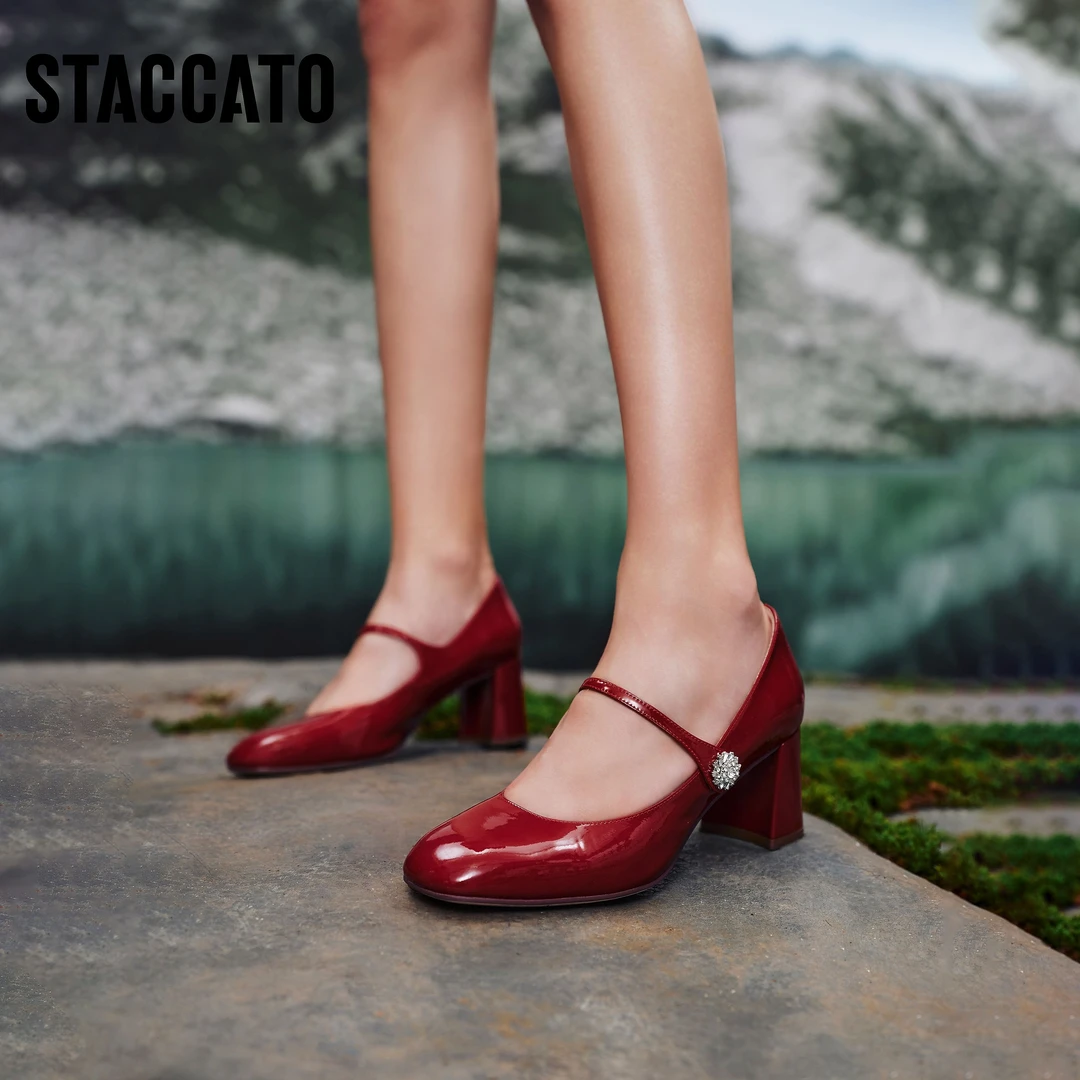 思加图2025新款流光风樱桃甜心法式玛丽珍鞋复古粗跟单鞋ECQ01AQ5