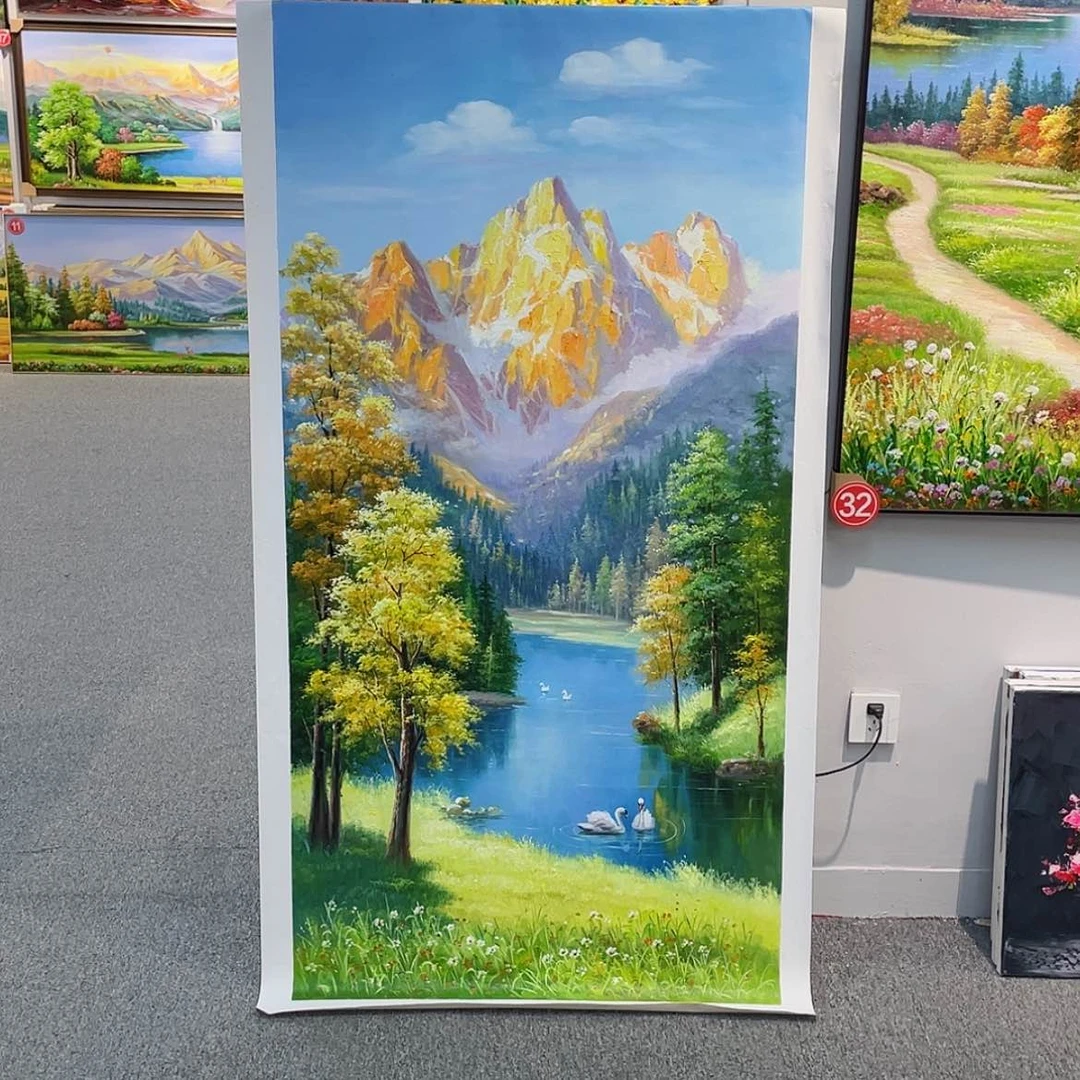 【闪购商品】油画新品日照金山森林湖景手绘油画80×160