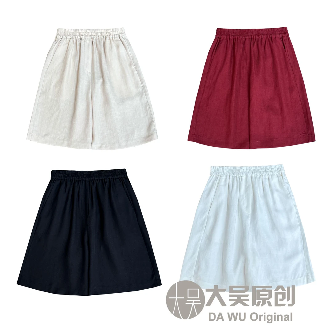 《大吴原创》“夏凉裤”夏季亚麻高腰短裤休闲百搭松紧腰宽松显瘦