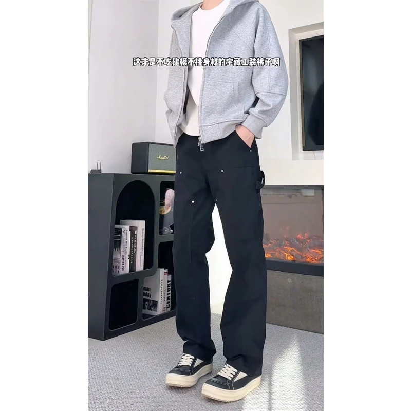 复古cleanfit解构黑色工装代木裤男士美式高街vibe窄版长裤子秋冬