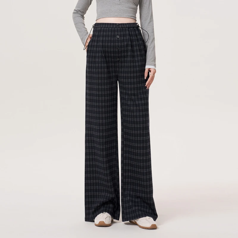 孕妇裤子春秋季外穿格子阔腿裤孕期不勒肚子长裤2025新款