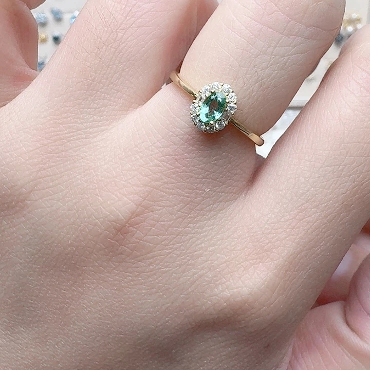 祖母绿戒指银S925镶嵌戒指