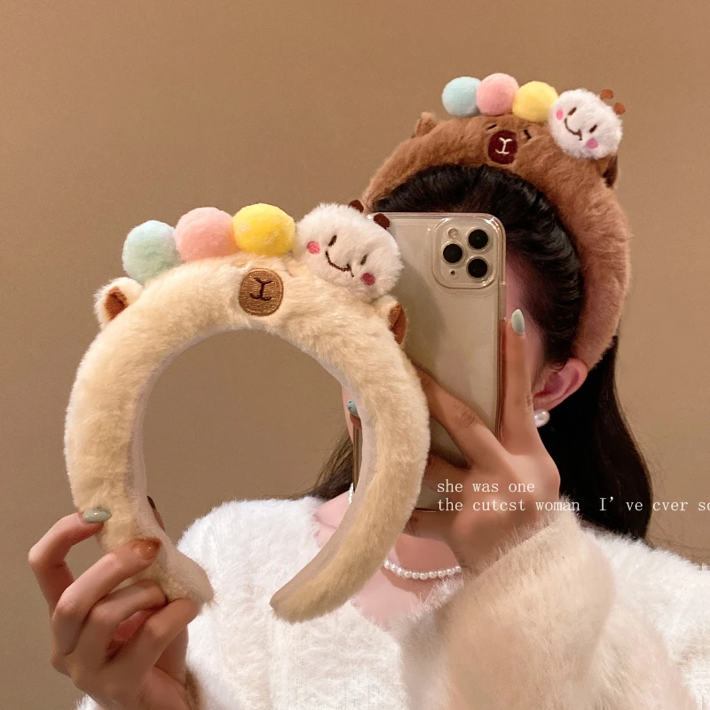 可爱毛毛虫毛绒发箍女款洗脸化妆专用卡通头箍不勒头秋冬发卡发饰