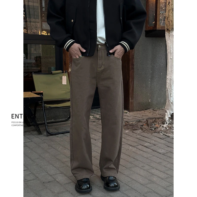 Entong美式cleanfit水洗百搭宽松复古牛仔裤男女款潮流直筒裤子男