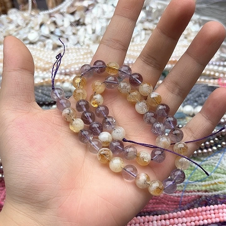 未镶嵌玛瑙/玉髓珠宝半成品一条8mm左右紫黄晶