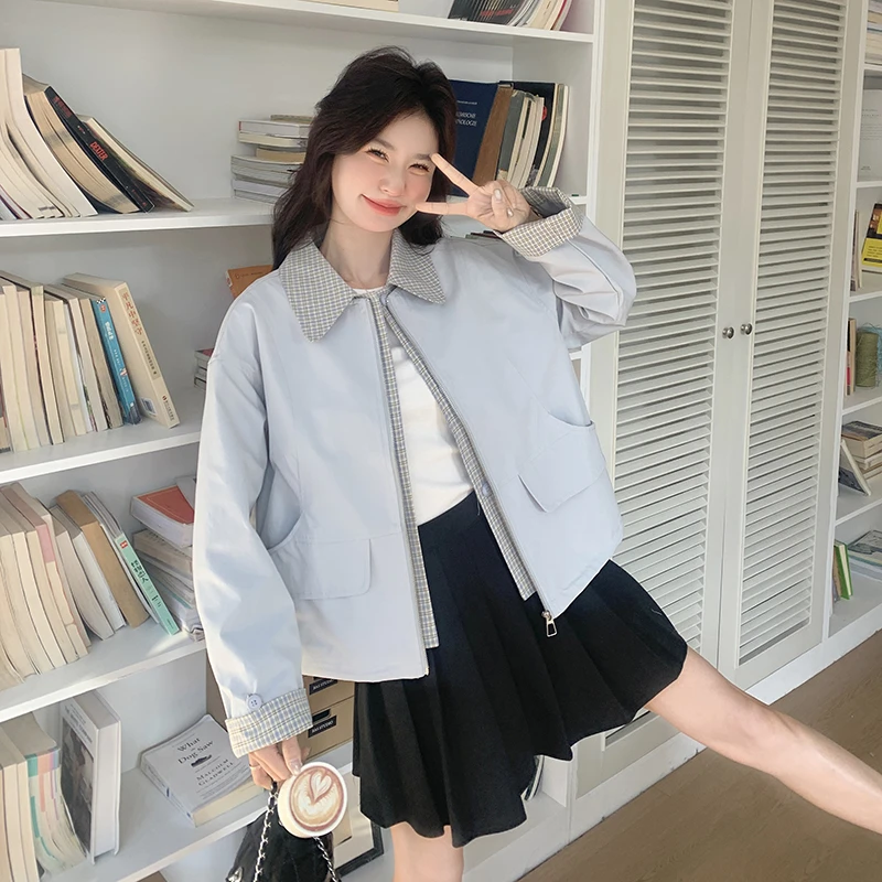 今年流行爆款独特漂亮初春小个子浅蓝色外套女新款超好看休闲夹克