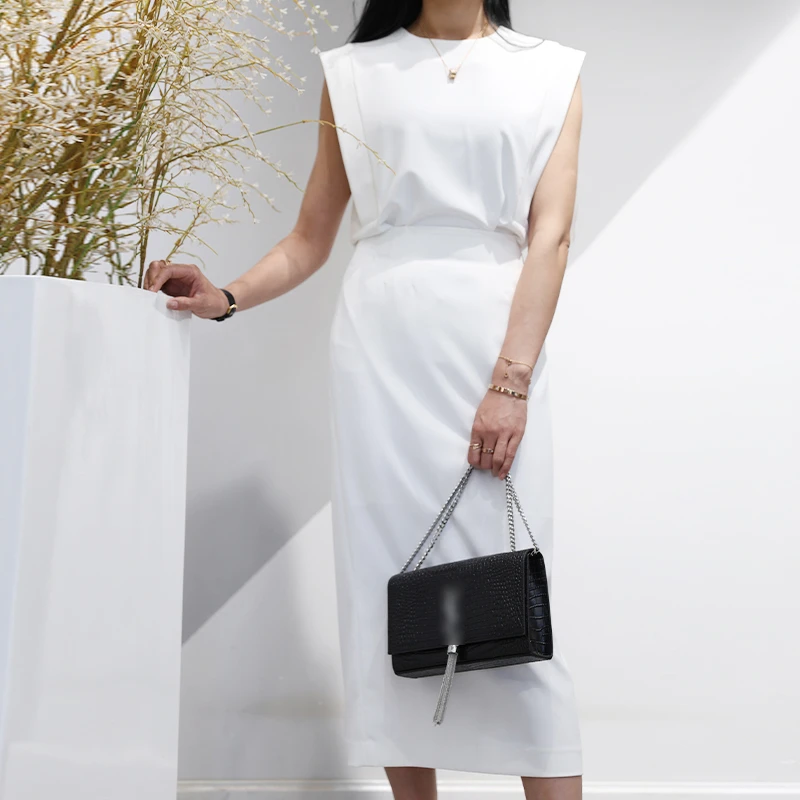纯色简约轻奢无袖套装女夏季新款白色裙子收腰黑色裤子夏季薄款女