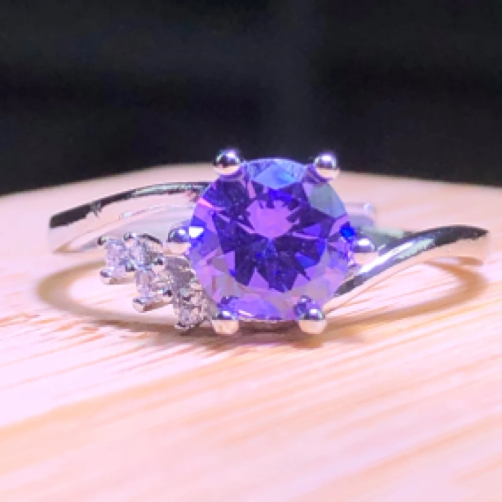 1166妖紫水戒指银色托开口可调节