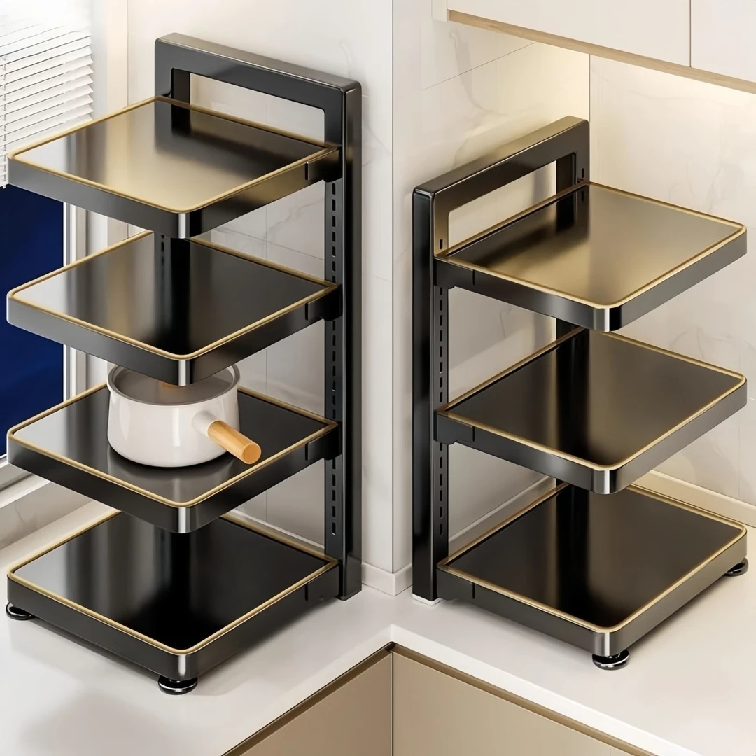 新款厨房置物架锅具收纳架分层架多功能橱柜内下水槽落地家用锅架