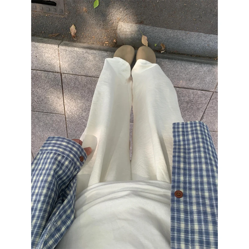 奶白色垂感奶芙裤男女夏季高腰宽松慵懒风裤子休闲直筒阔腿山本裤