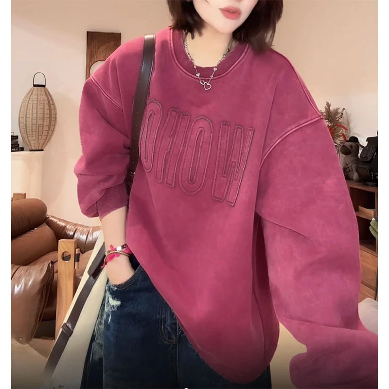 韩版宽松字母重磅卫衣女2025秋季新款复古风休闲百搭圆领套头上衣