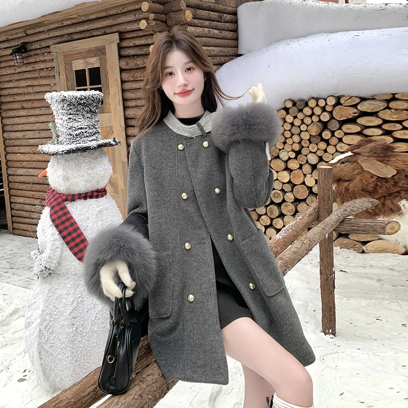 羽绒毛呢外套女2025新款千金感冬装高级感小个子中长款呢大衣