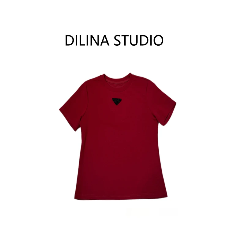 丫丫【洛色】小众设计女士春夏新款短袖T恤时尚圆领休闲百搭