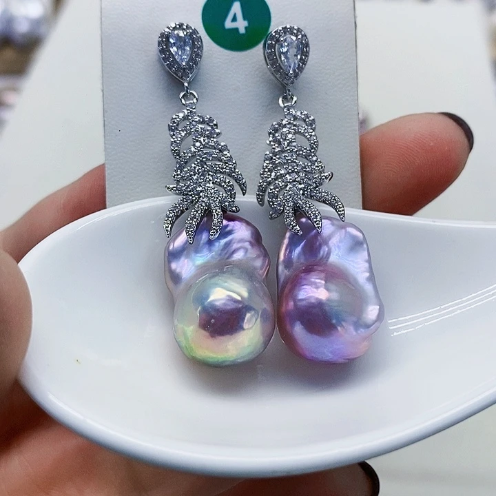 银S925镶嵌耳饰淡水珍珠