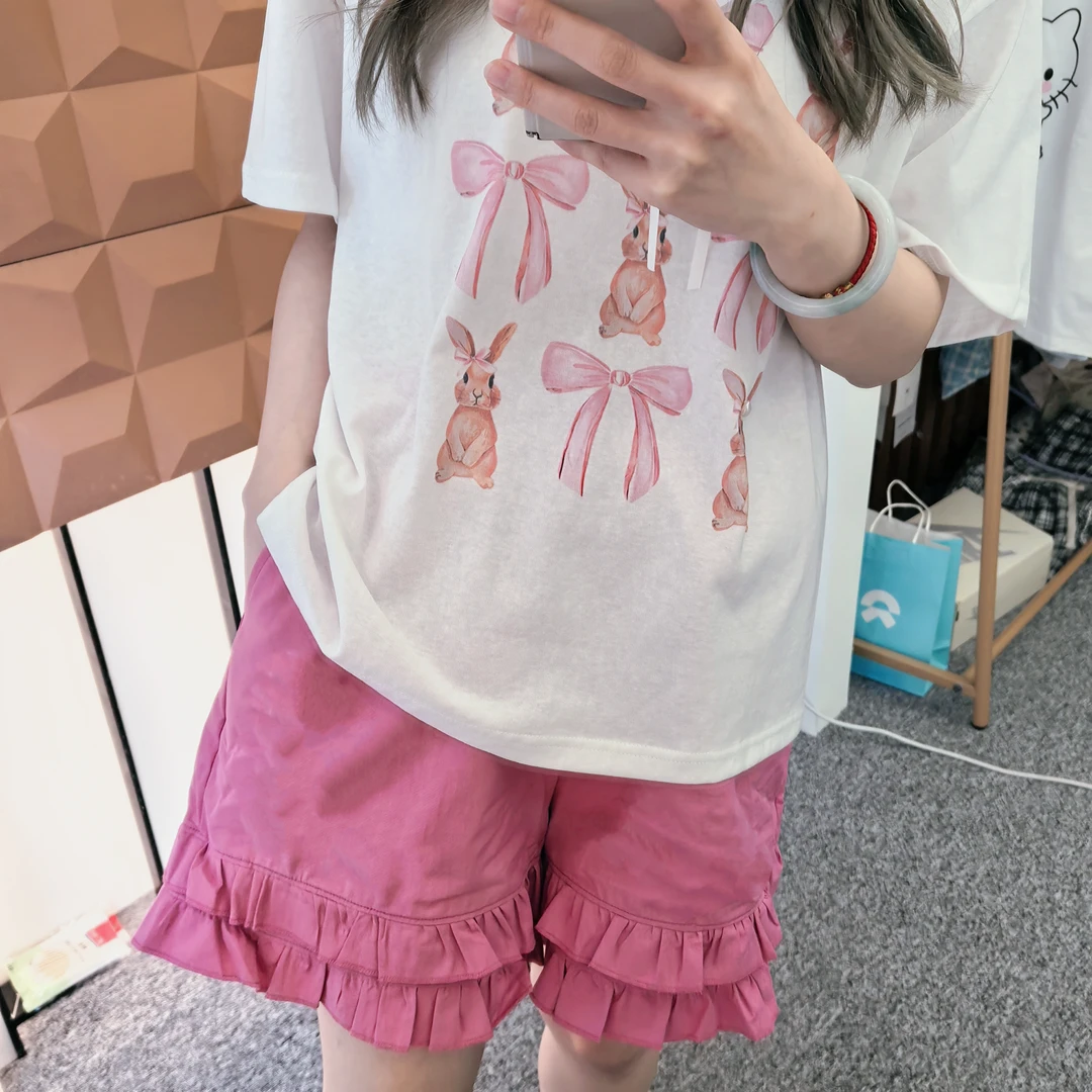 小个子！25夏韩代敲好看糖果色木耳边裤脚显瘦弹力松紧腰休闲短裤