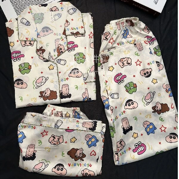 185斤男女可穿冰丝卡通可爱宽松大码短袖短裤反领休闲睡衣女套装