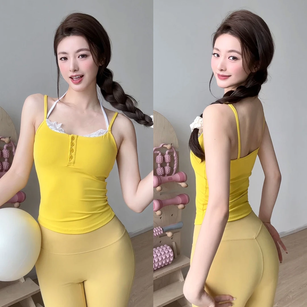 网红吊带瑜伽背心带胸垫显瘦透气外穿健身性感美背普拉提训练上衣