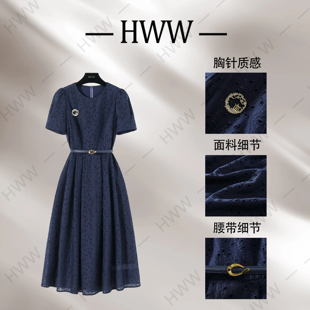 设计款藏蓝色时尚收腰显瘦连衣裙DHZFF50106