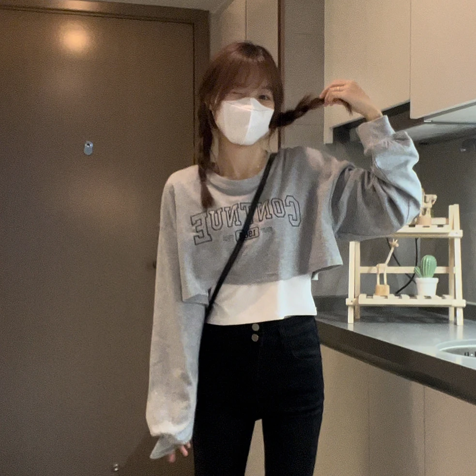 长袖短款夏季小众宽松印花韩版设计感808525