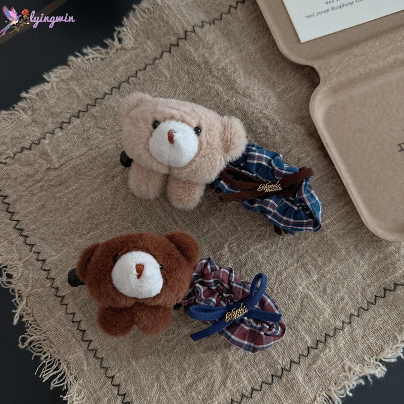 韩系气质可爱甜美少女毛绒小熊蝴蝶结香蕉夹后脑勺马尾夹竖夹发饰