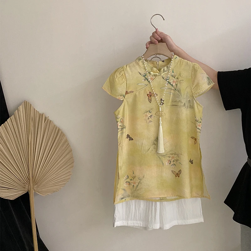 【安安家】国风女童旗袍夏季轻薄新中式裙子夏装宝宝两件套Z-KXE21