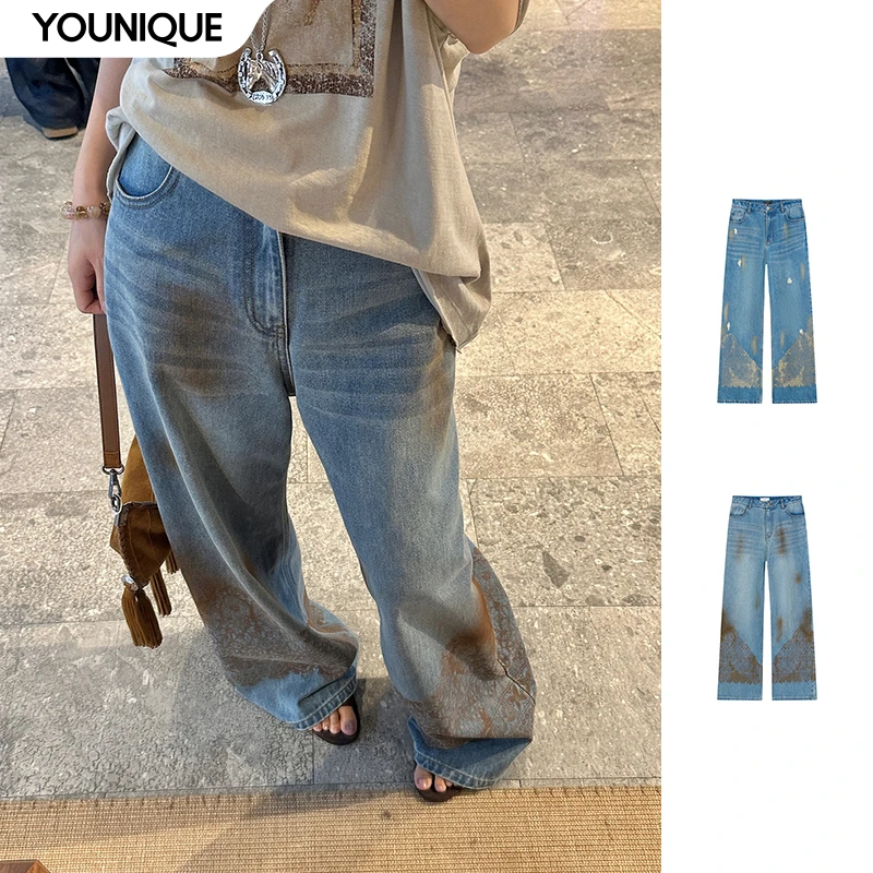 【ICE DUST】新品25秋冬做旧蕾丝牛仔裤女