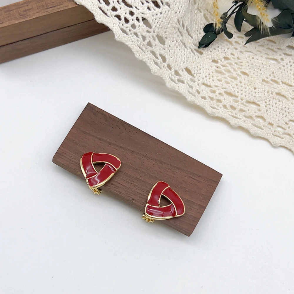 铜合金耳饰 耳夹 02716 好啊商店 红色三角耳夹