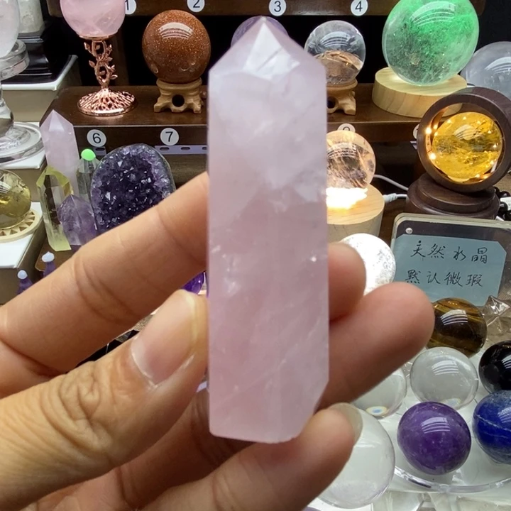 水晶摆件未镶嵌天然粉水晶柱漏