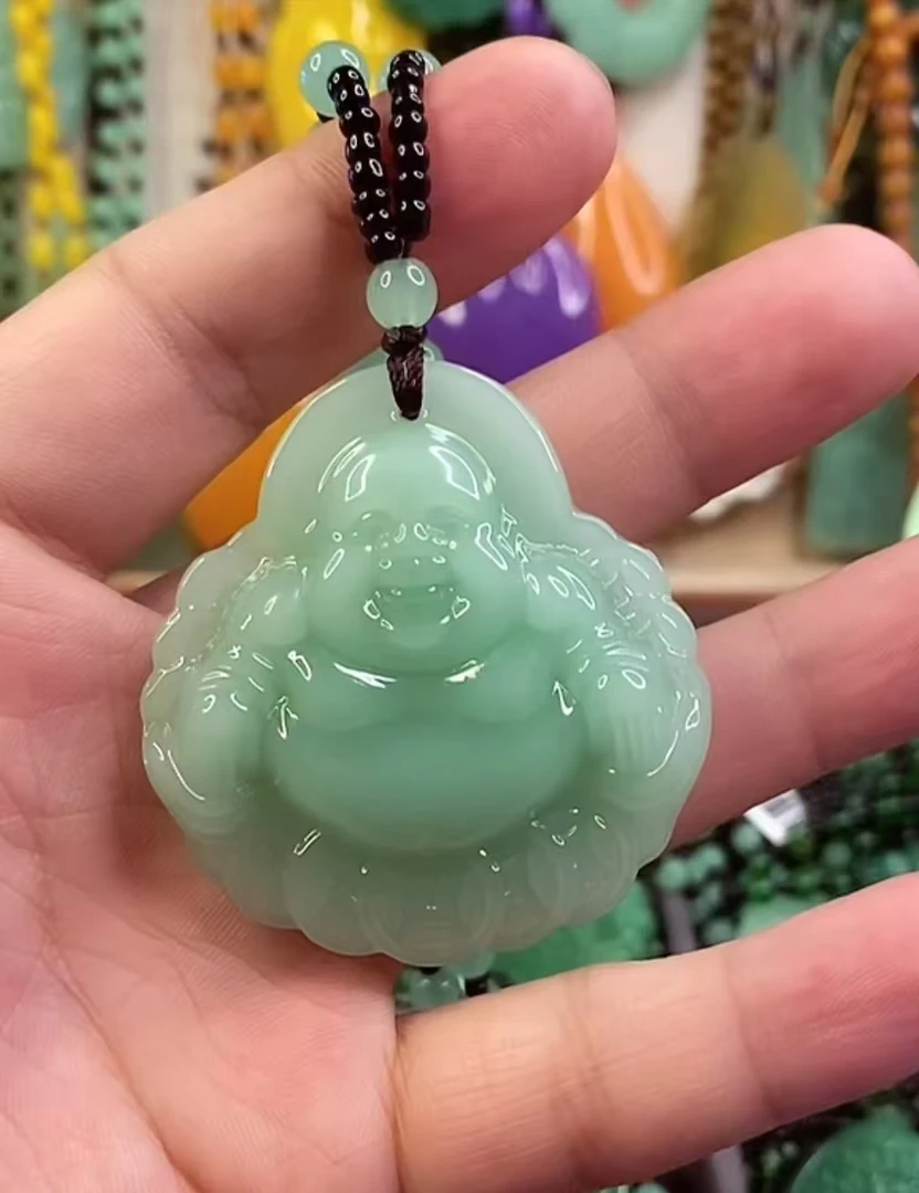 1浅绿金钱佛公经典百搭款吊坠