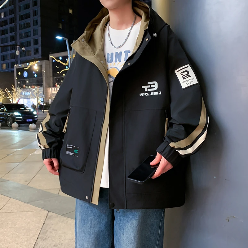 春季外套男潮流休闲时尚潮牌连帽夹克帅气百搭上衣春秋装男士衣服