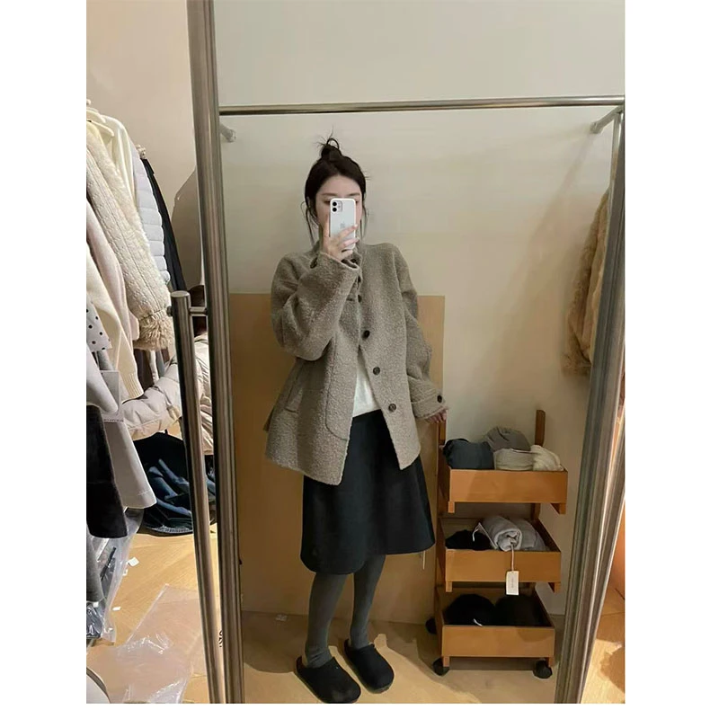 冬季时尚韩系设计感慵懒风修身显瘦外套上衣气质高腰a字半身裙女