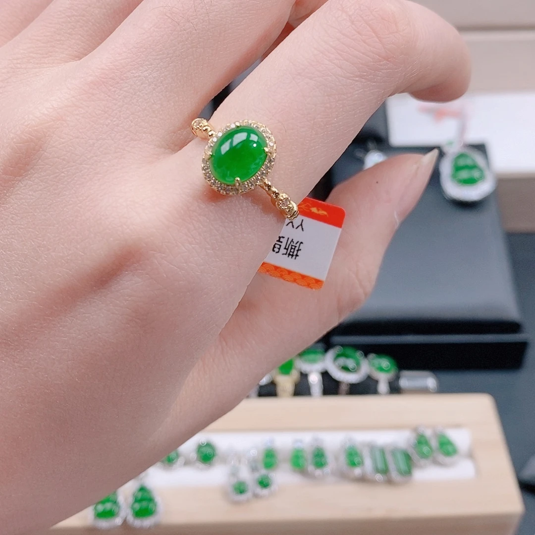 翡翠银S925镶嵌戒指天然翡翠