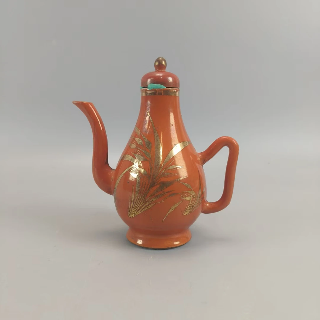 16 43 民国 珊瑚红描金壶-616