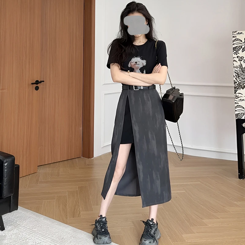 大码气质连衣裙女假两件拼接设计感2025夏季新款显瘦气质宽松裙子