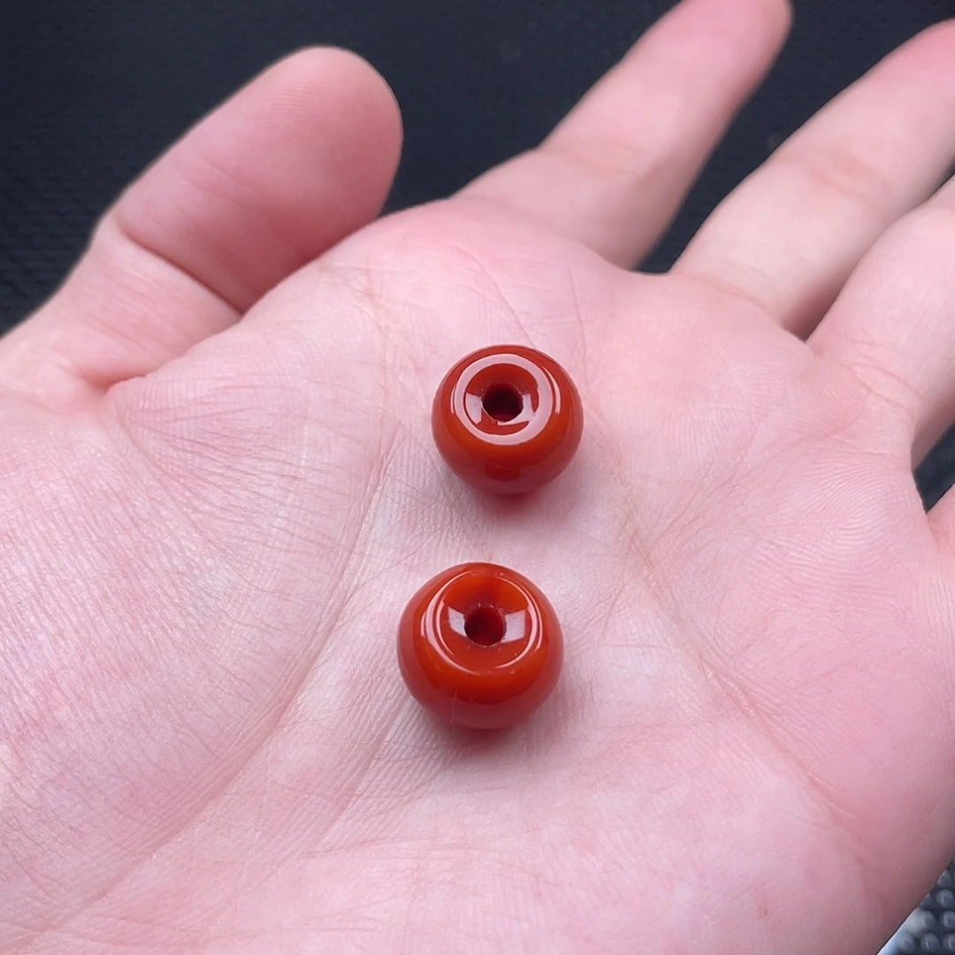 未镶嵌8*13柿子红甜甜圈一组2颗南红玛瑙