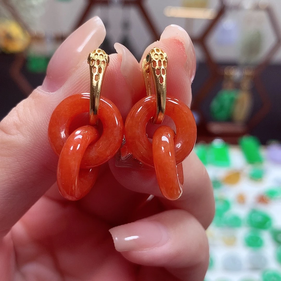 翡翠耳饰银S925镶嵌天然翡翠