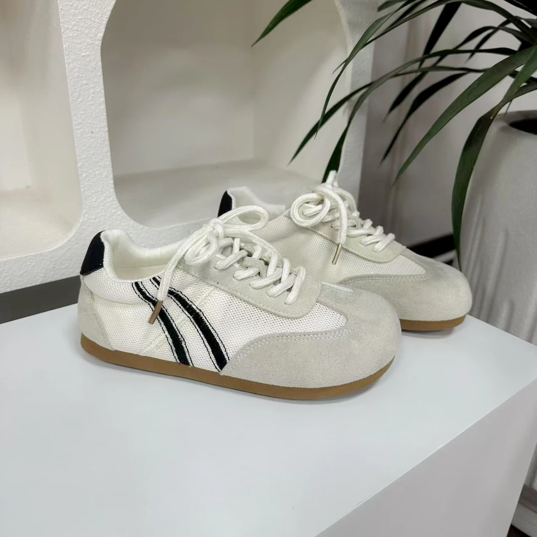 B007米色平底阿甘德训鞋女2025春夏新款网面轻便软底百搭休闲板鞋