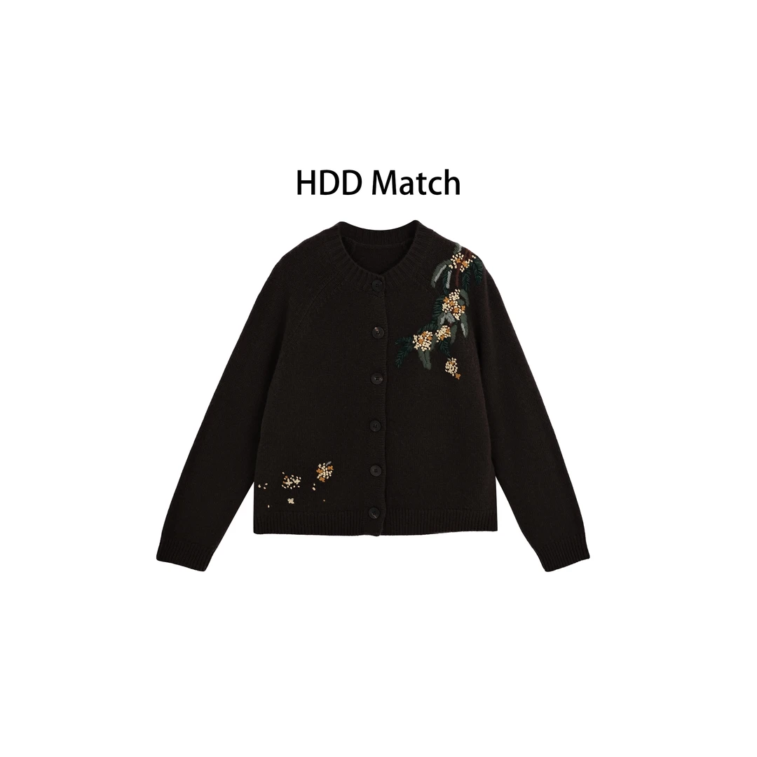 HDD- "针织品质"羊毛 秋冬钩花品质小众花朵毛衣开衫上衣  Y9005